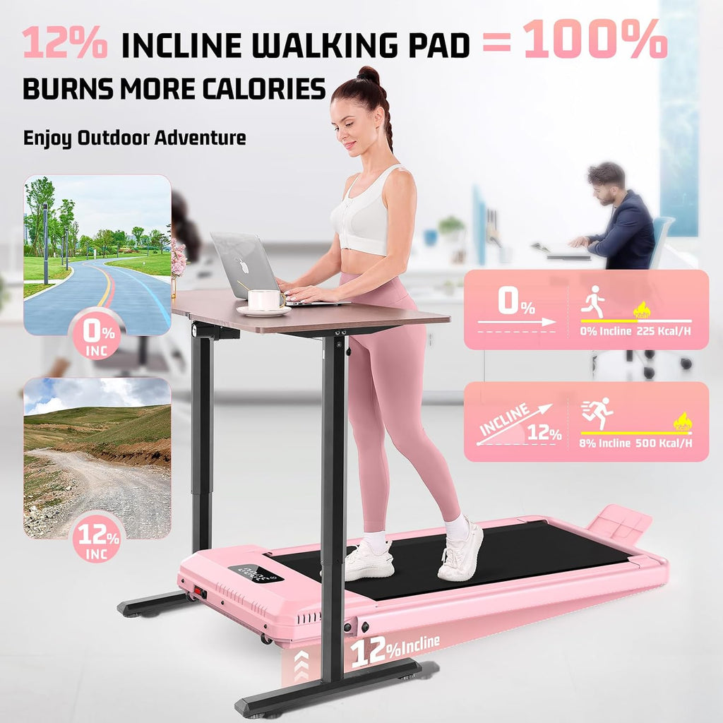 FUNMILY Walking Pad Treadmill with Incline, Foldable Treadmills for Home Office, Portable Walking Pad 300lbs Capacity, Remote Control, Led Touch Screen, 2s Folding Treadmill