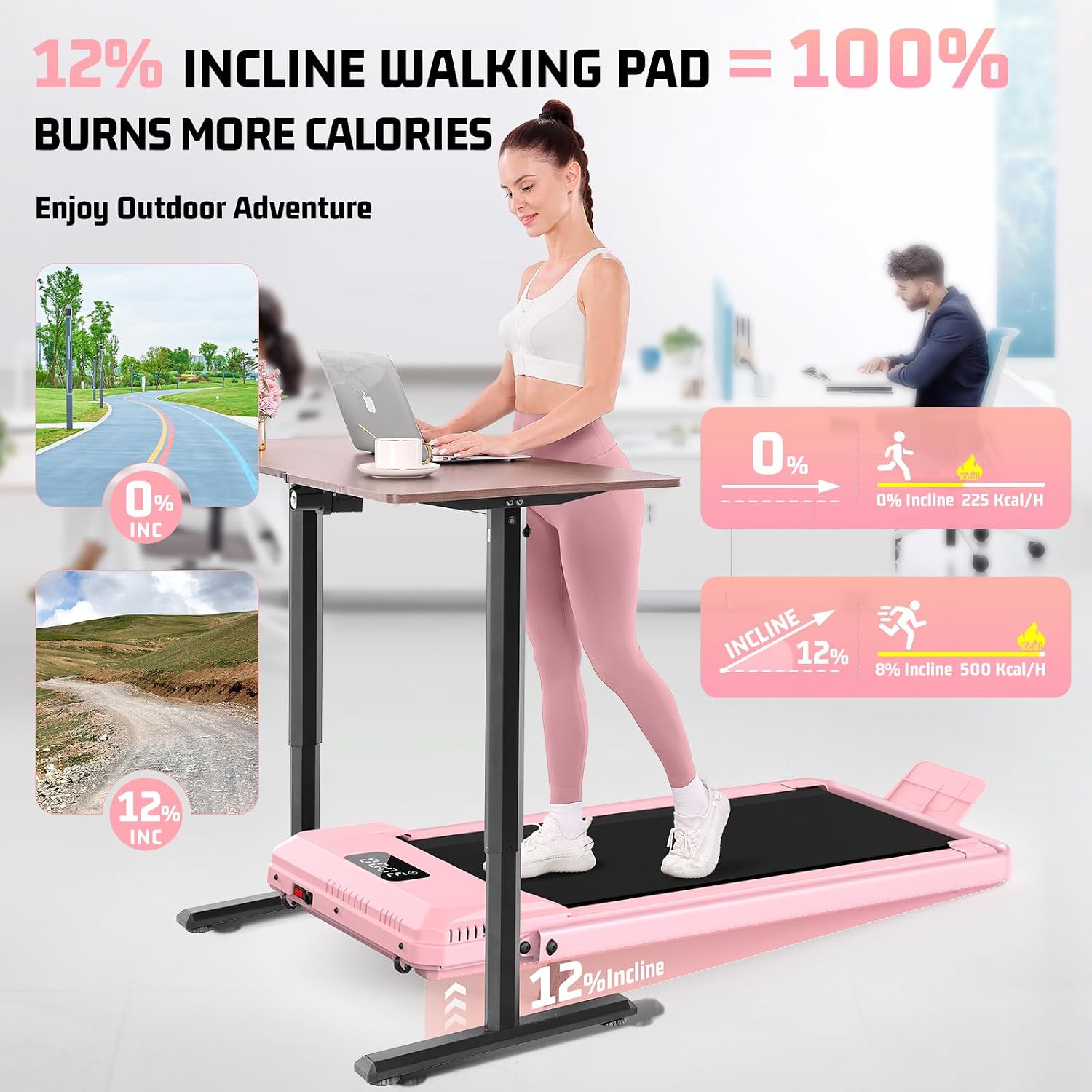 FUNMILY Walking Pad Treadmill with Incline, Foldable Treadmills for Home Office, Portable Walking Pad 300lbs Capacity, Remote Control, Led Touch Screen, 2s Folding Treadmill
