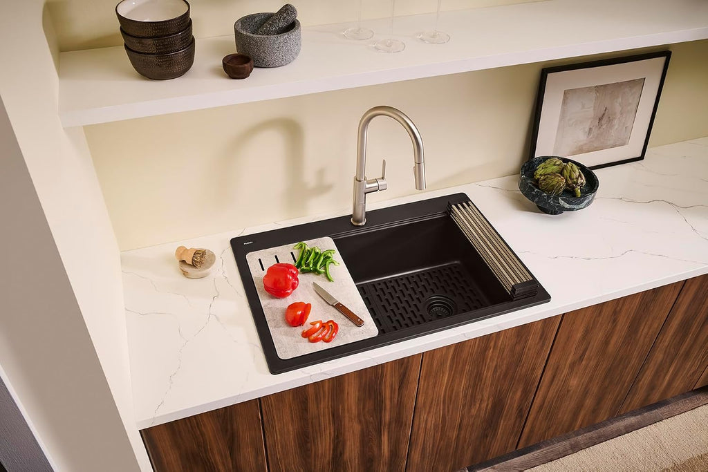 Ruvati 33-inch Granite Composite Quartz Workstation Matte Black Drop-in Topmount Kitchen Sink - RVG1302BK