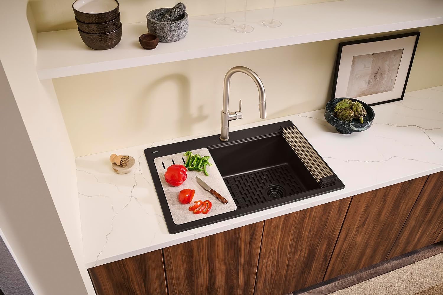 Ruvati 33-inch Granite Composite Quartz Workstation Matte Black Drop-in Topmount Kitchen Sink - RVG1302BK