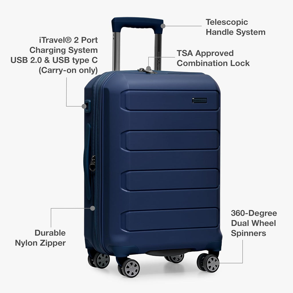 Traveler's Choice Pagosa Hardshell Expandable Luggage with Spinner Wheels, Navy, 2-Piece Set (22/27)