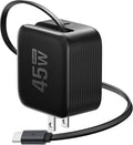 EF ECOFLOW 45W USB C Charger with Retractable Cable, 3-in-1 Phone Charger with Type C Cable, 2-Port Fast Charger Compatible with iPhone 16 Pro Max, iPad Pro/Air, Galaxy S25, Steam Deck (Black)