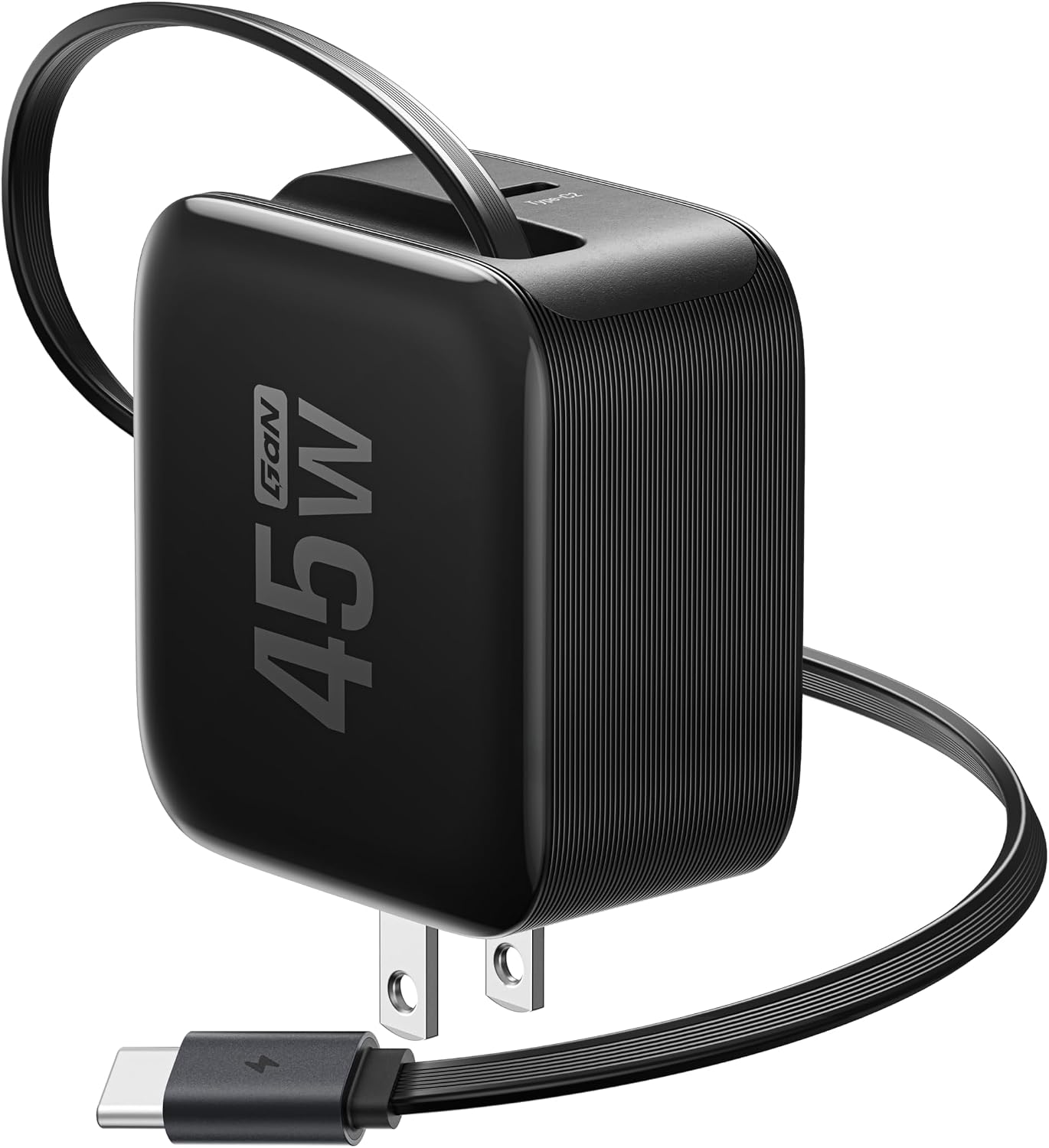 EF ECOFLOW 45W USB C Charger with Retractable Cable, 3-in-1 Phone Charger with Type C Cable, 2-Port Fast Charger Compatible with iPhone 16 Pro Max, iPad Pro/Air, Galaxy S25, Steam Deck (Black)