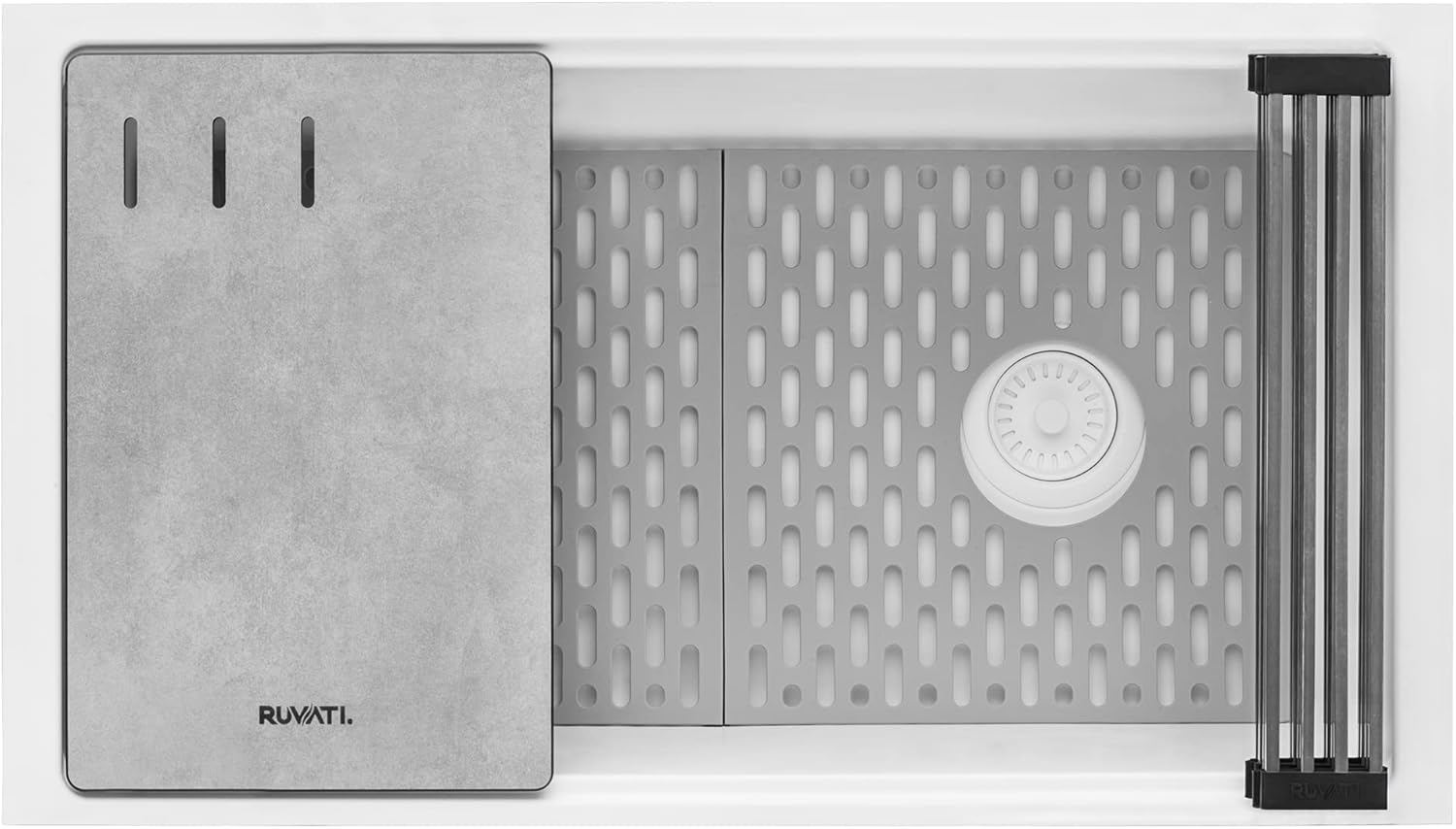 Ruvati 33-inch Granite Composite Quartz Workstation Undermount Kitchen Sink Single Bowl White - RVG2302WH