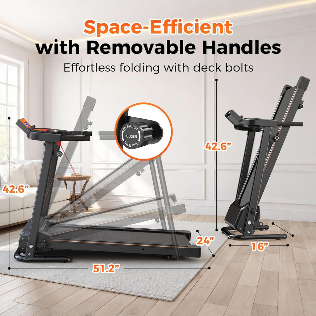 Lastforever Walking Treadmills with Extended Handrails, 2.5HP Quiet Motor, Heart Rate Monitor, 310 lbs Capacity, Treadmill for Seniors, Recovery & Home Jogging