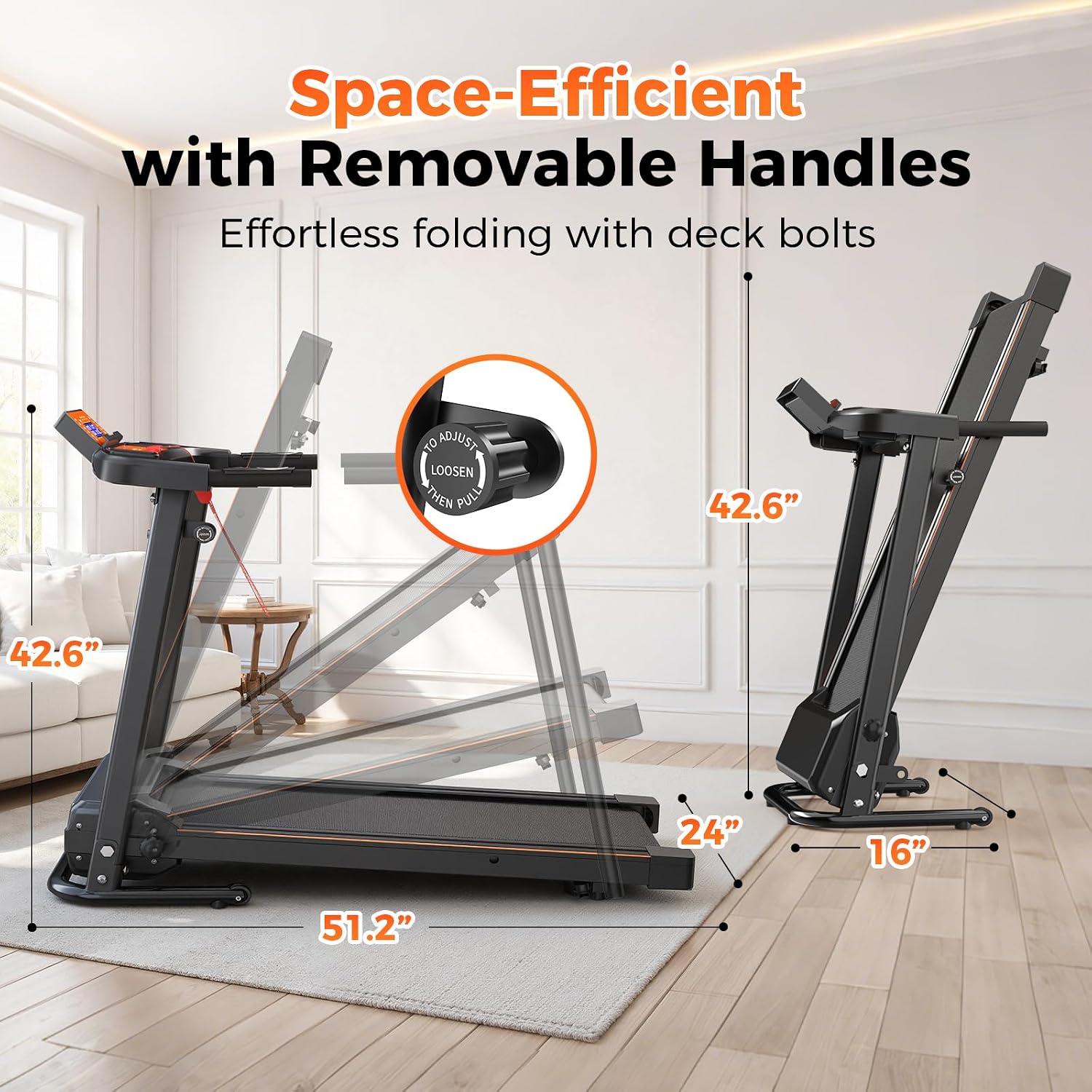 Lastforever Walking Treadmills with Extended Handrails, 2.5HP Quiet Motor, Heart Rate Monitor, 310 lbs Capacity, Treadmill for Seniors, Recovery & Home Jogging