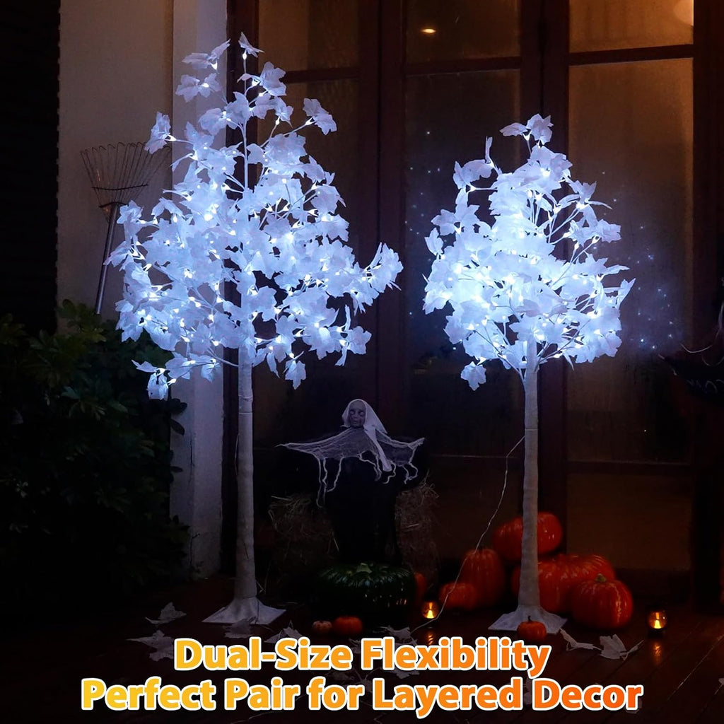 VIVATREES 5FT Artificial Lighted Maple Tree, 96LED Fall Tree with Warm White/Cold White Lights for Thanksgiving, Outdoor Indoor Home Decor