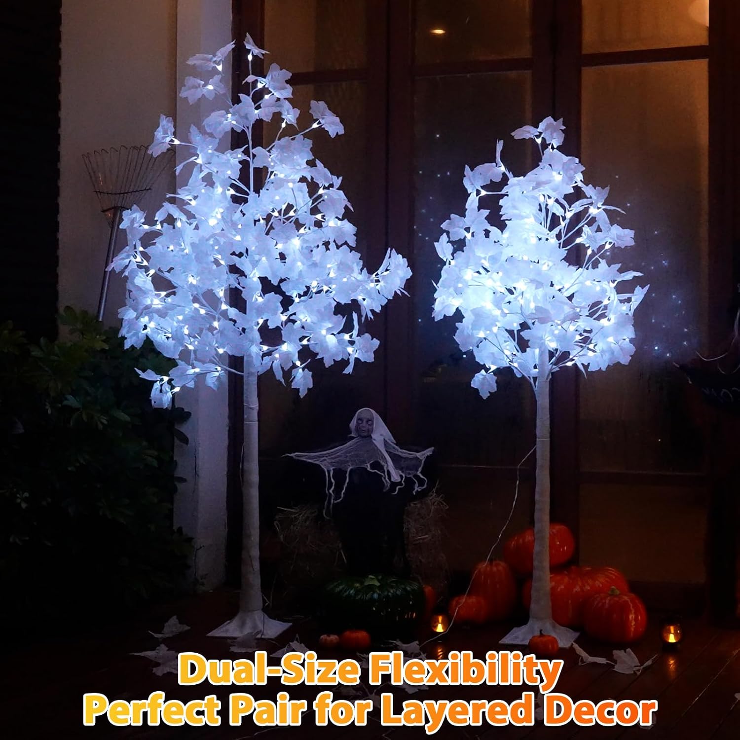 VIVATREES 5FT Artificial Lighted Maple Tree, 96LED Fall Tree with Warm White/Cold White Lights for Thanksgiving, Outdoor Indoor Home Decor