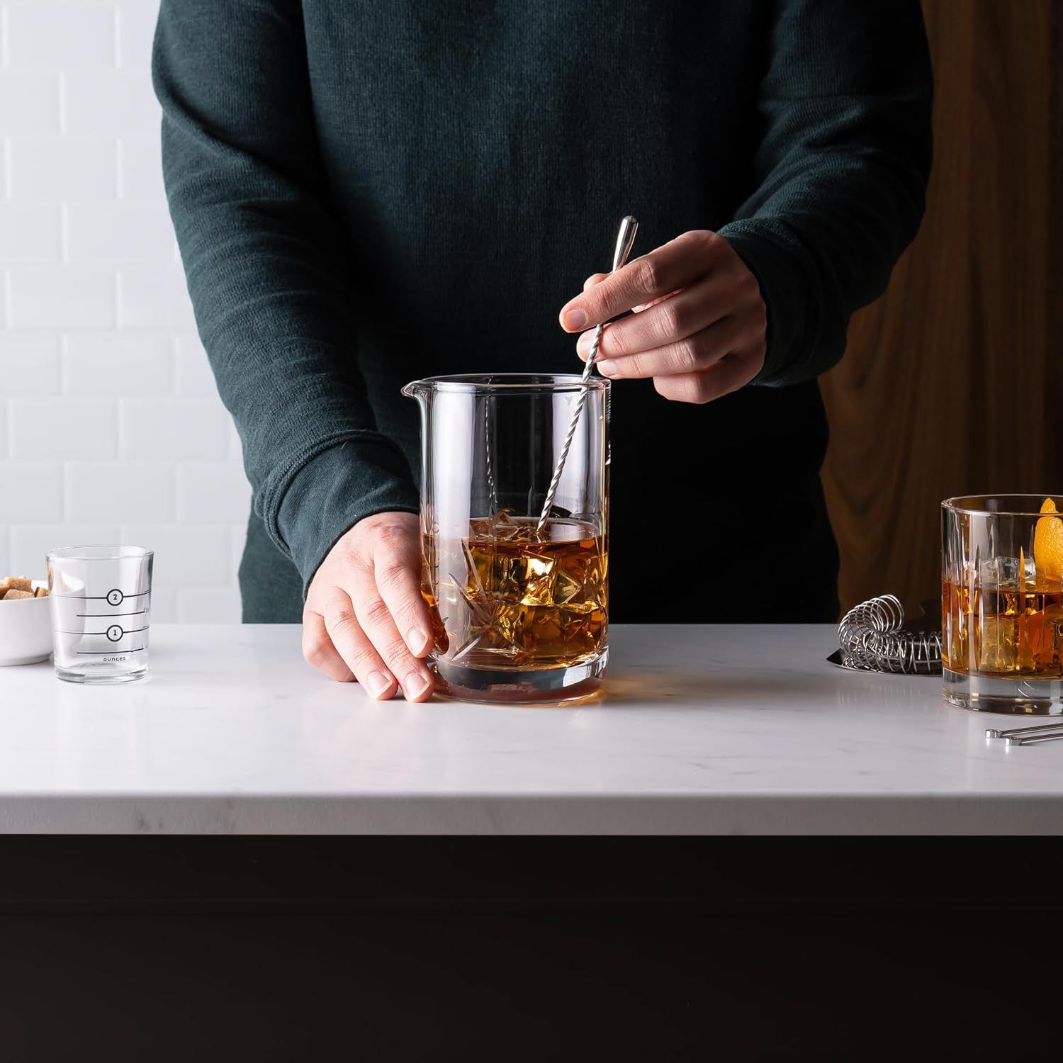 Cork & Mill Cocktail Mixing Glass - Large 24 oz Crystal Cocktail Mixer for Old Fashioneds, Manhattans and Other Stirred Whiskey Drinks - Essential Bar Accessories for Bartenders and Home Mixologists