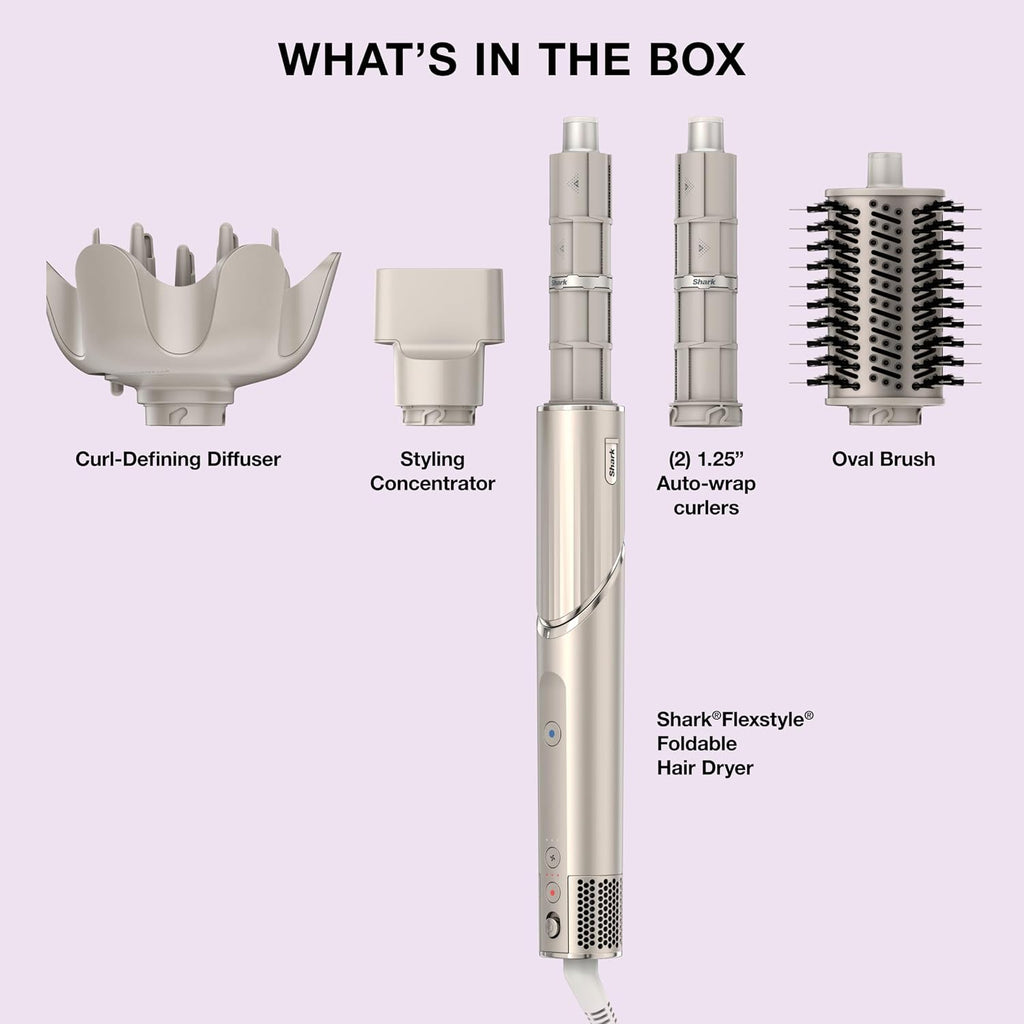Shark FlexStyle | Air Multi-Styler & Drying System | Hair Dryer Brush for Blowouts with Coanda Auto- Wrap Curlers, Oval Brush, Curl-Defining Diffuser & Concentrator Attachment | Stone | HD435