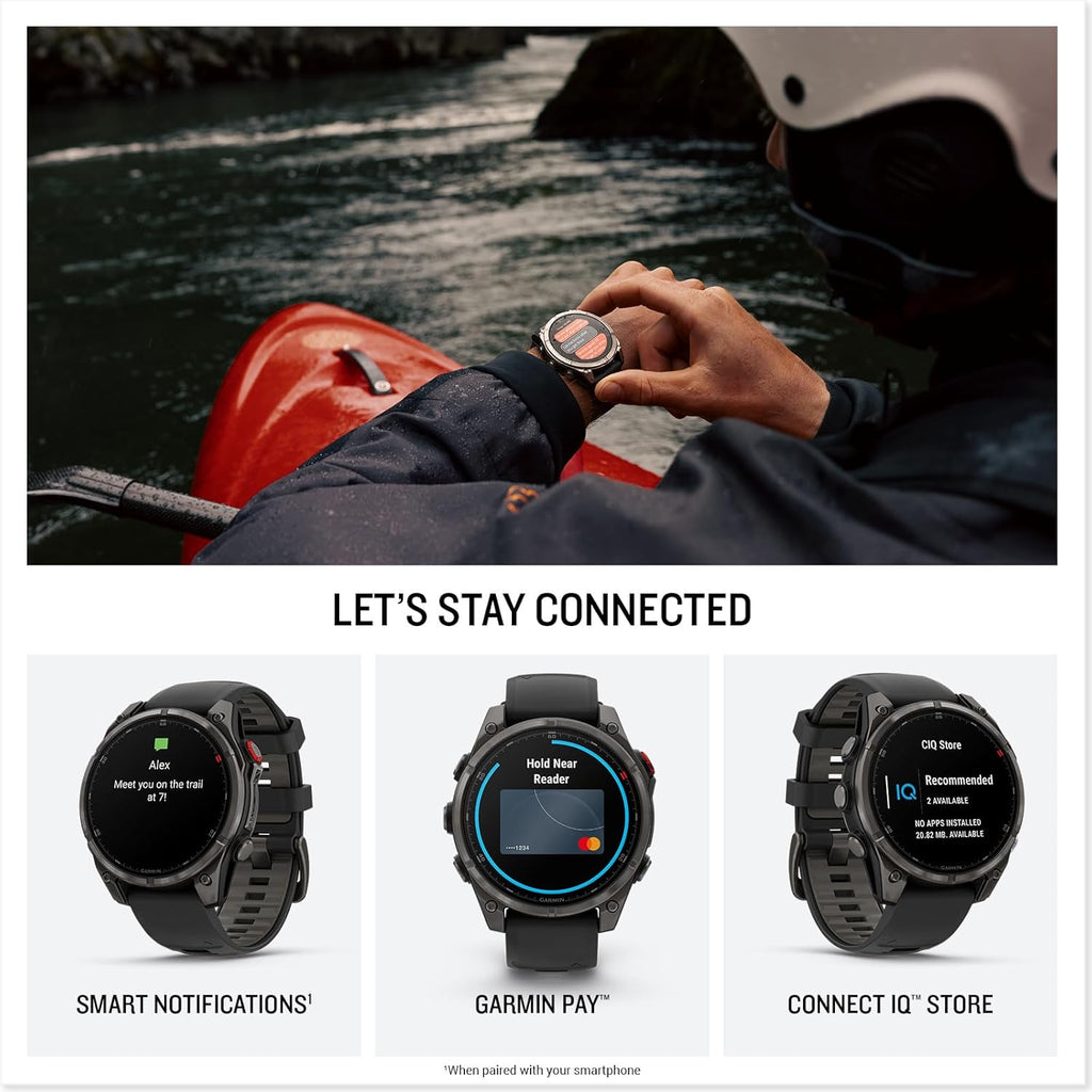 Garmin fēnix® 8 Pro, 51mm, AMOLED Display, Premium Connected Multisport GPS Smartwatch, inReach® Technology, Sapphire, Carbon Gray DLC Titanium with Black/Pebble Gray Silicone Band