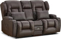 URRED Loveseat Recliner Sofa, Manual Reclining Loveseat Sofa with Flip-Down Console, Home Theater RV Recliner Couch with Cup Holders and Storage for Living Room (Brown)