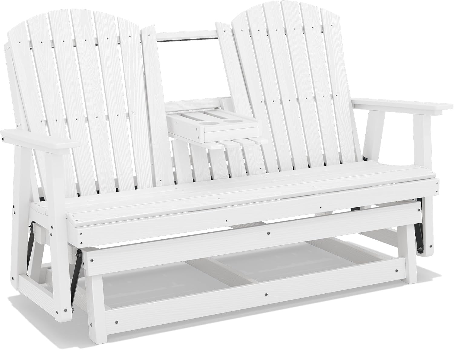 SERWALL 3 Person Outdoor Glider Bench with Cup Holder and iPad Placement,Oversized 66" HDPE Patio Glider Bench, All Weather Patio Glider Chair for Garden,Park,Yard,Front Porch,White