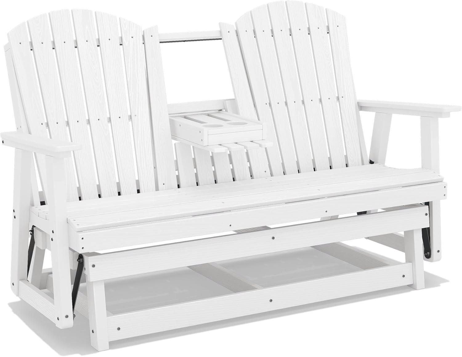 SERWALL 3 Person Outdoor Glider Bench with Cup Holder and iPad Placement,Oversized 66" HDPE Patio Glider Bench, All Weather Patio Glider Chair for Garden,Park,Yard,Front Porch,White