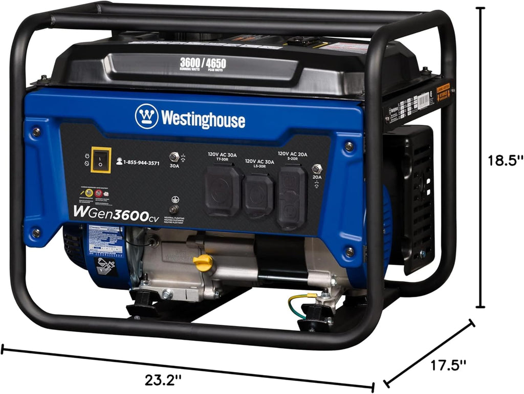 Westinghouse 4650 Peak Watt Portable Generator, RV Ready 30A Outlet, Gas Powered, CO Sensor