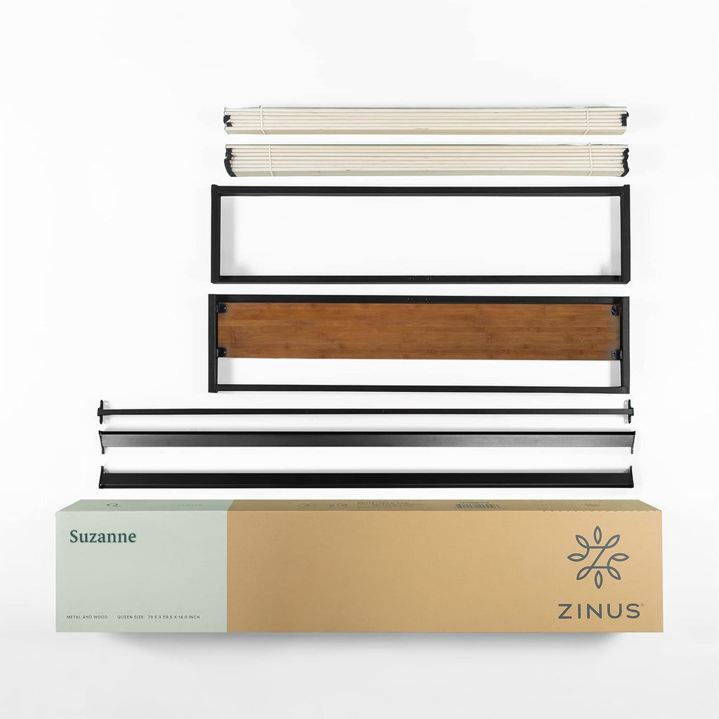 Zinus Good Design Award Winner Suzanne 14 Inch Bamboo and Metal Platforma Bed Frame, No Box Spring Needed, Wood Slat Support, Chestnut Brown, Queen