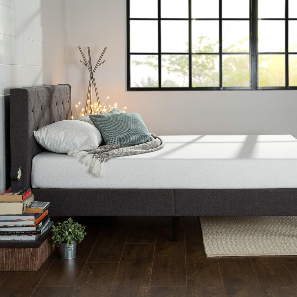 Zinus Shalini Upholstered Platform Bed Frame, Mattress Foundation, Wood Slat Support, No Box Spring Needed, Easy Assembly, Dark Grey, Queen