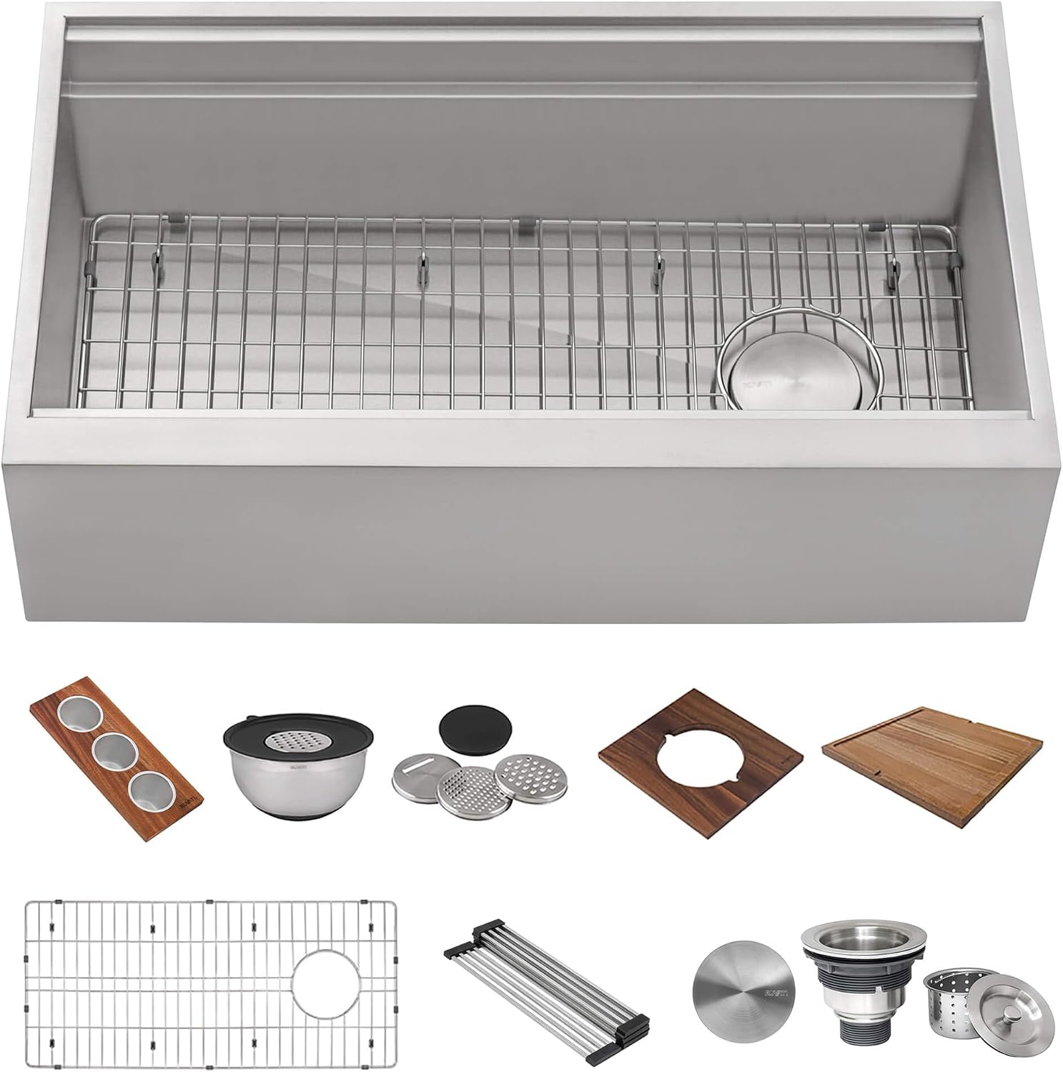 Ruvati 33-inch Workstation Two-Tiered Ledge Kitchen Sink Apron-Front 16 Gauge Stainless Steel - RVH9222