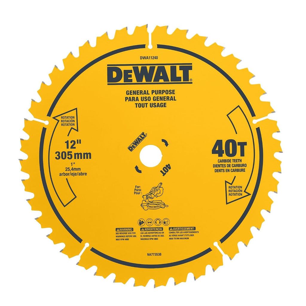 DEWALT 12 Inch Miter Saw Blades, 2 Pc, 40 Tooth Rough, 80 Tooth Fine Finish Tungsten Carbide Tipped Steel Blades, 1 in Arbor (DWA124080CMB)