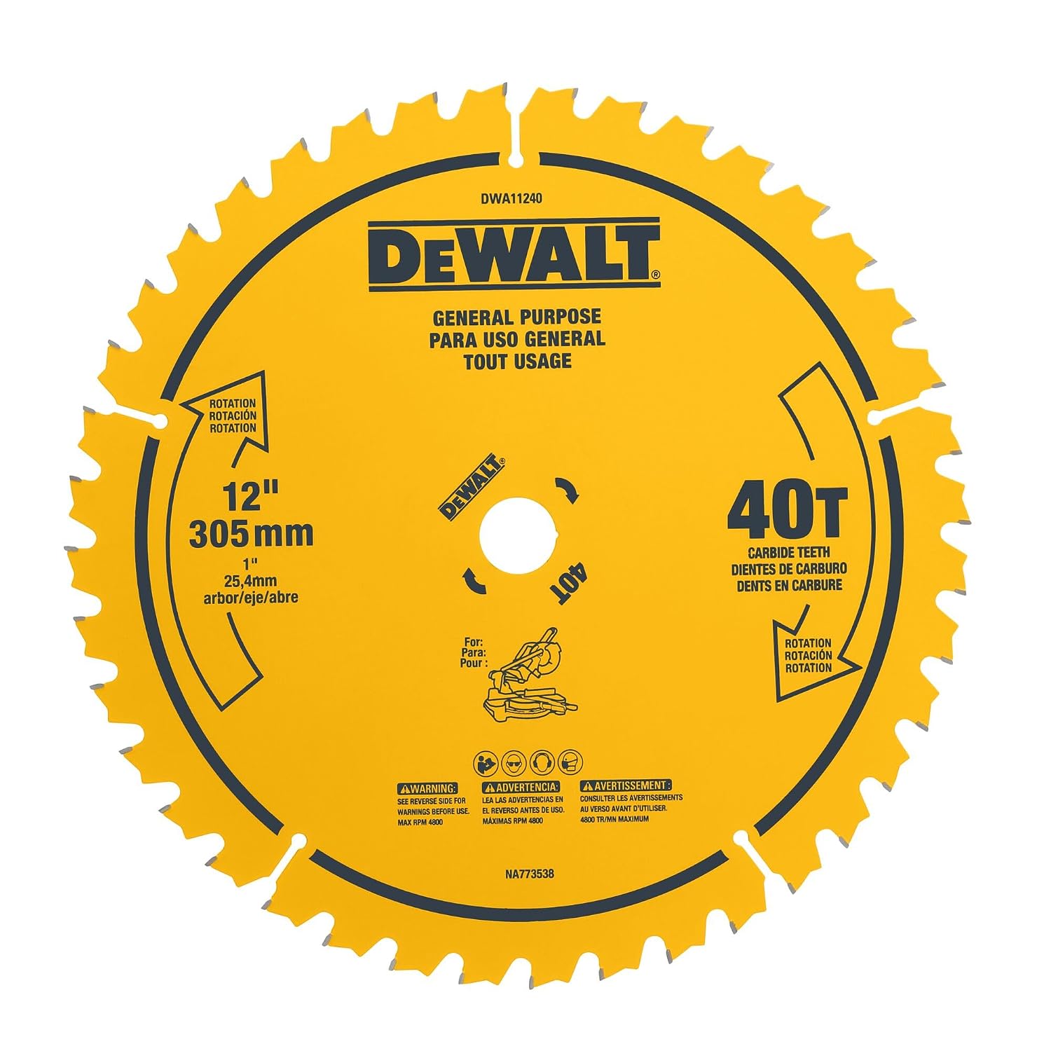 DEWALT 12 Inch Miter Saw Blades, 2 Pc, 40 Tooth Rough, 80 Tooth Fine Finish Tungsten Carbide Tipped Steel Blades, 1 in Arbor (DWA124080CMB)