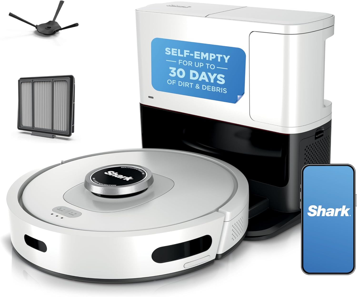 Shark Matrix Clean | Robot Vacuum Cleaner with Powerful Suction for Pet Hair, Rugs, Carpets & Hard Floors | Self-Empty Base | 60-Day Capacity | Voice Control | LiDAR Navigation | White | AV2511AE