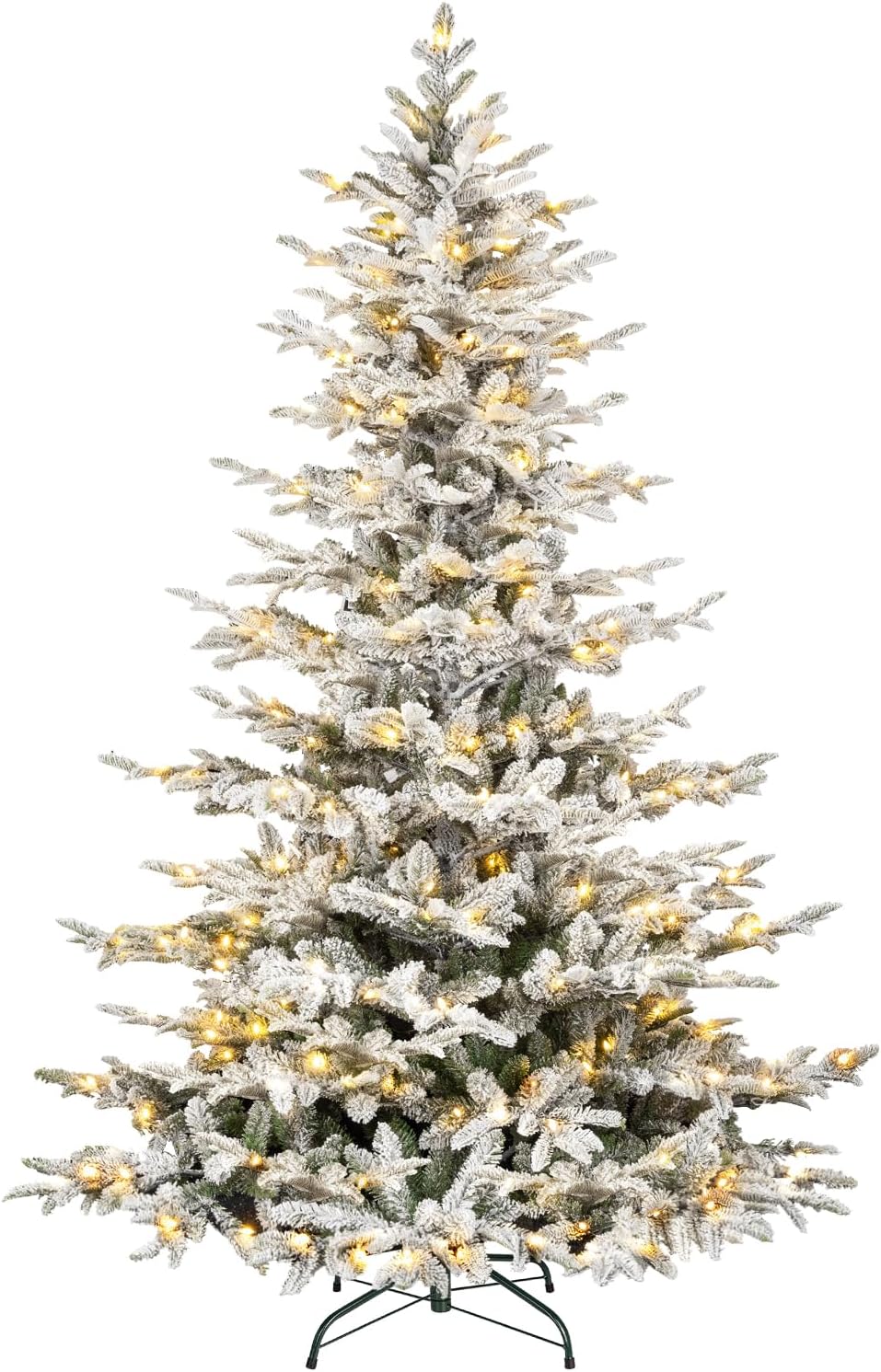 6ft Lighted Flocked Christmas Tree with 330 Warm White Lights, Artificial Hinged Christmas Tree with 797 PE&PVC Mixed Branch Tips for Home, Easy Assembly for Indoor Holiday Decorating