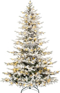 6ft Lighted Flocked Christmas Tree with 330 Warm White Lights, Artificial Hinged Christmas Tree with 797 PE&PVC Mixed Branch Tips for Home, Easy Assembly for Indoor Holiday Decorating