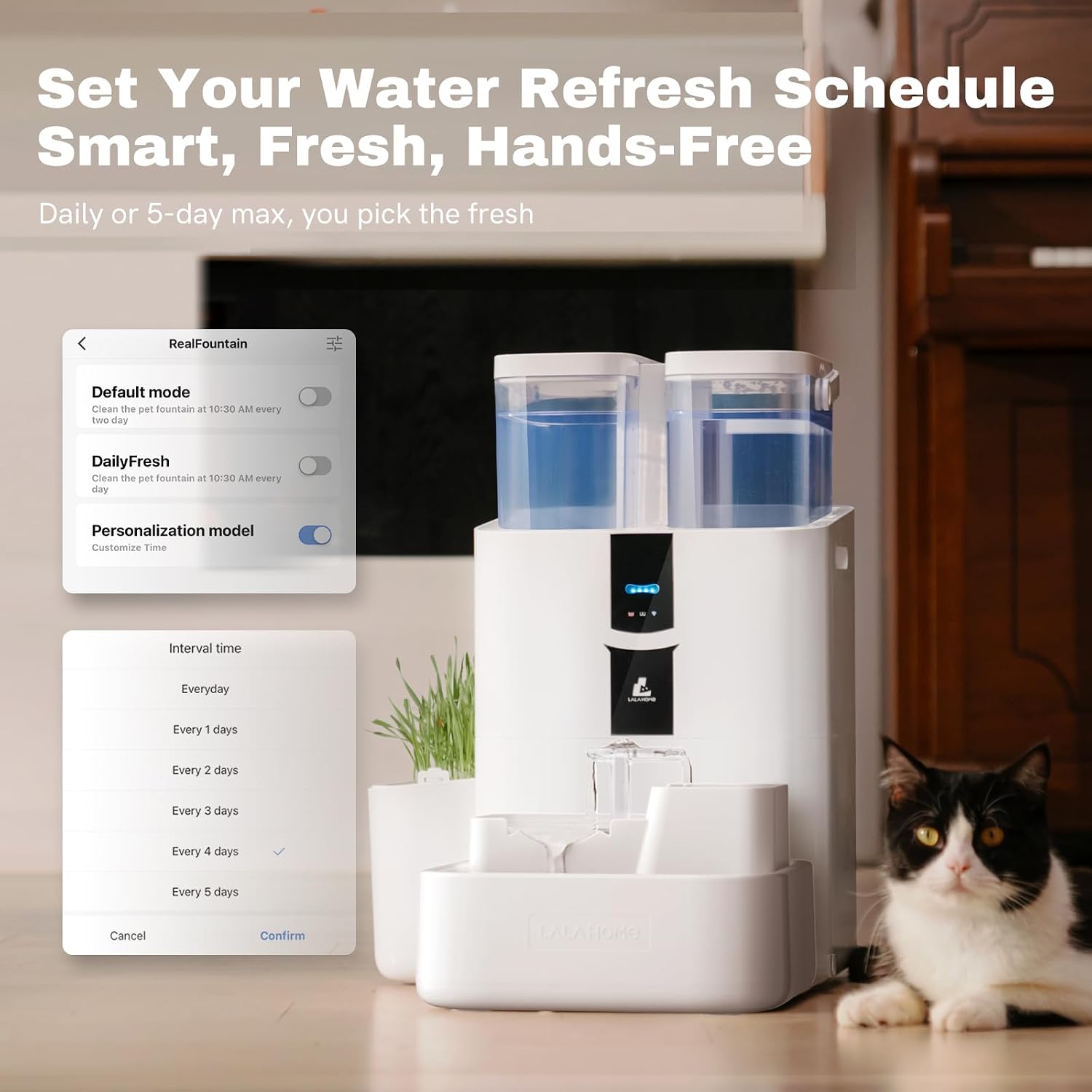 Automatic Cat Water Fountain 10L/338oz Self Filling and Cleaning, Pet Water Dispenser with Filter System for Dogs, 5G Wi-Fi Smart Bowl Wastewater Separation & No Slimy with Quiet Pumps