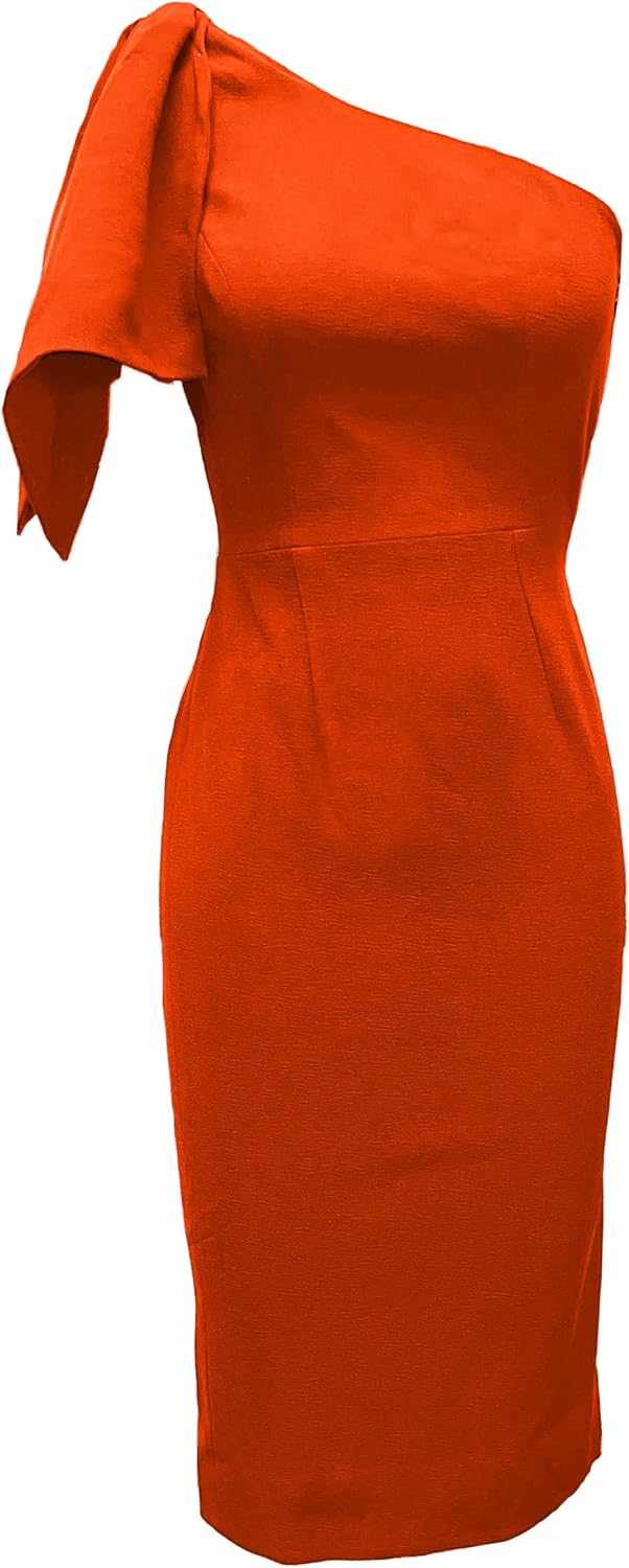 Dress the Population Womens Tiffany One Shoulder Bow Detail Midi Sheath Dress