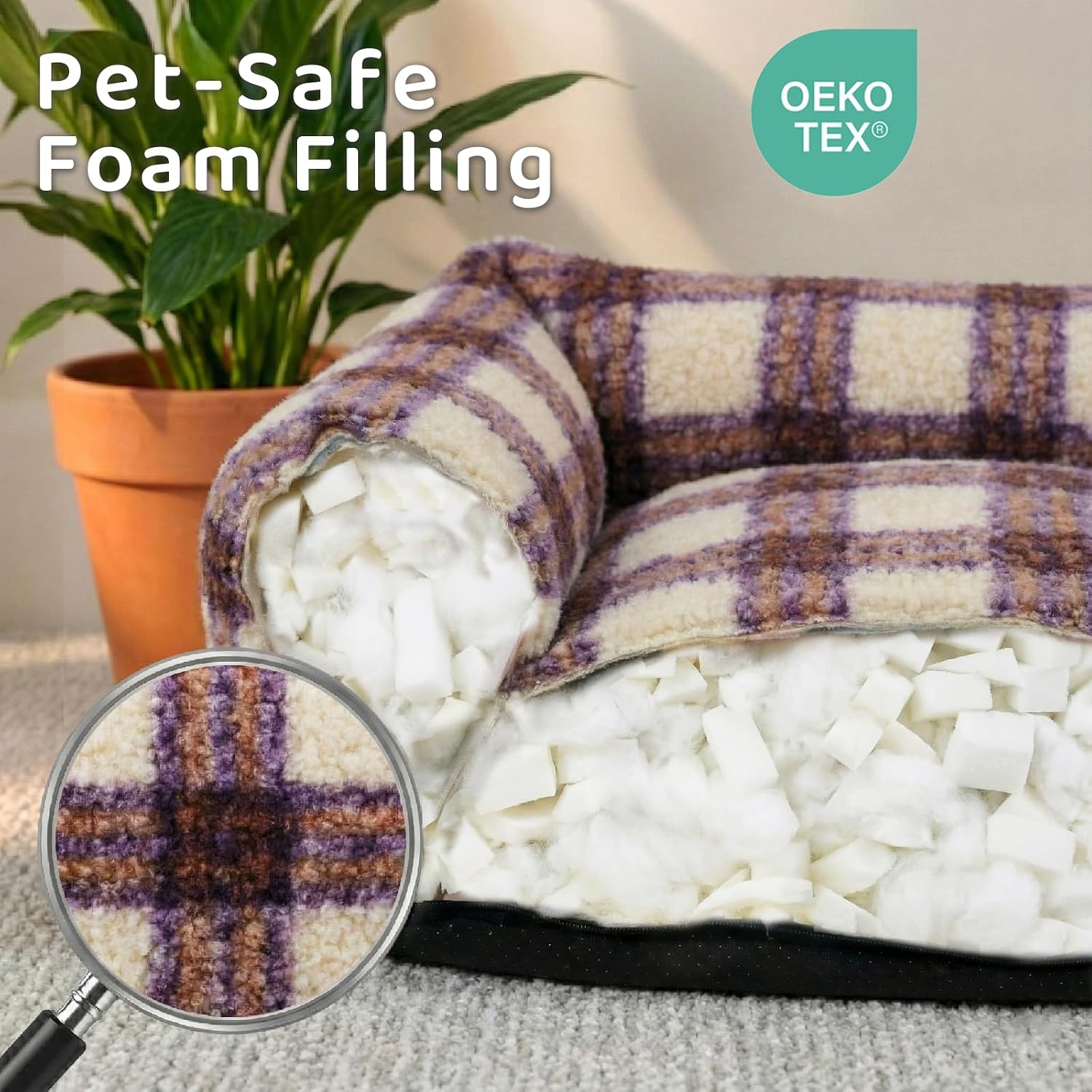WESTERN HOME WH Dog Bed Medium Size Dogs - Washable Medium Dog Bed, High Back Support Pet Sofa with Sides, Soft Pet Beds with Anti Slip Bottom, 30inch, Purple
