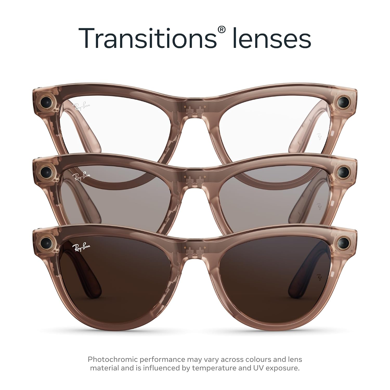 Ray-Ban Meta (Gen 2), Skyler, Shiny Transparent Peach | Smart AI Glasses for Men, Women — 2x Battery Life — 3K Ultra HD — 12 MP Camera, Audio, Video Recording — Transitions® Brown Lenses — Sunglasses