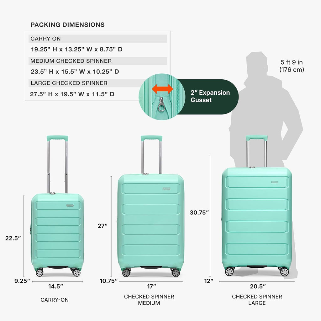 Traveler's Choice Pagosa Hardshell Expandable Luggage with Spinner Wheels, Mint, 27-Inch Medium