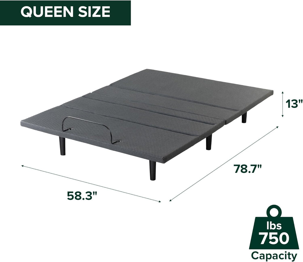 Zinus Nadia Adjustable Bed Frame, Electric Reclining Platform Bed Base, 5-Function Wireless Remote, Independent Head and Foot Incline, Easy, Tool-Free Assembly, Queen
