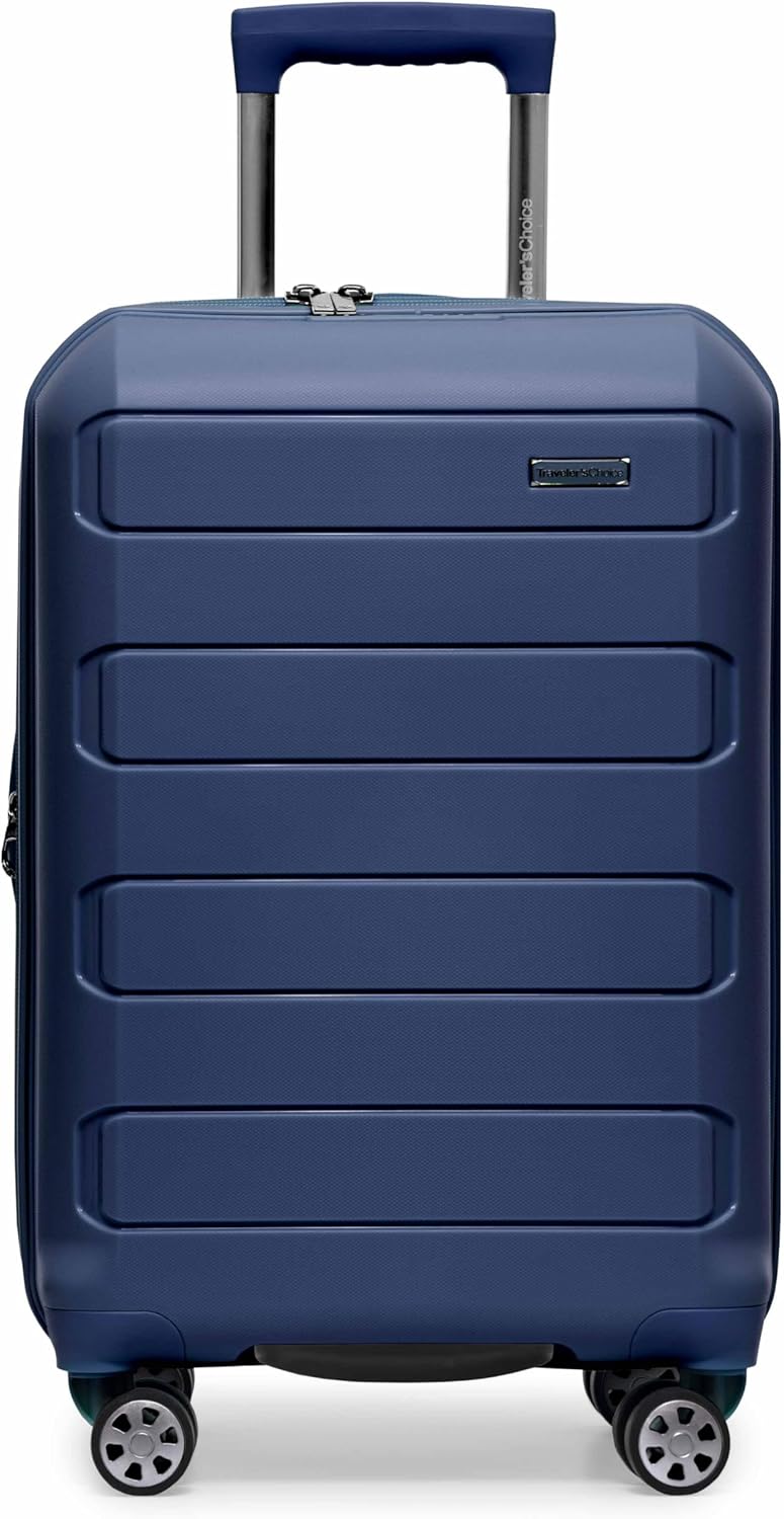 Traveler's Choice Pagosa Hardshell Expandable Luggage with Spinner Wheels, Navy, 2-Piece Set (22/27)
