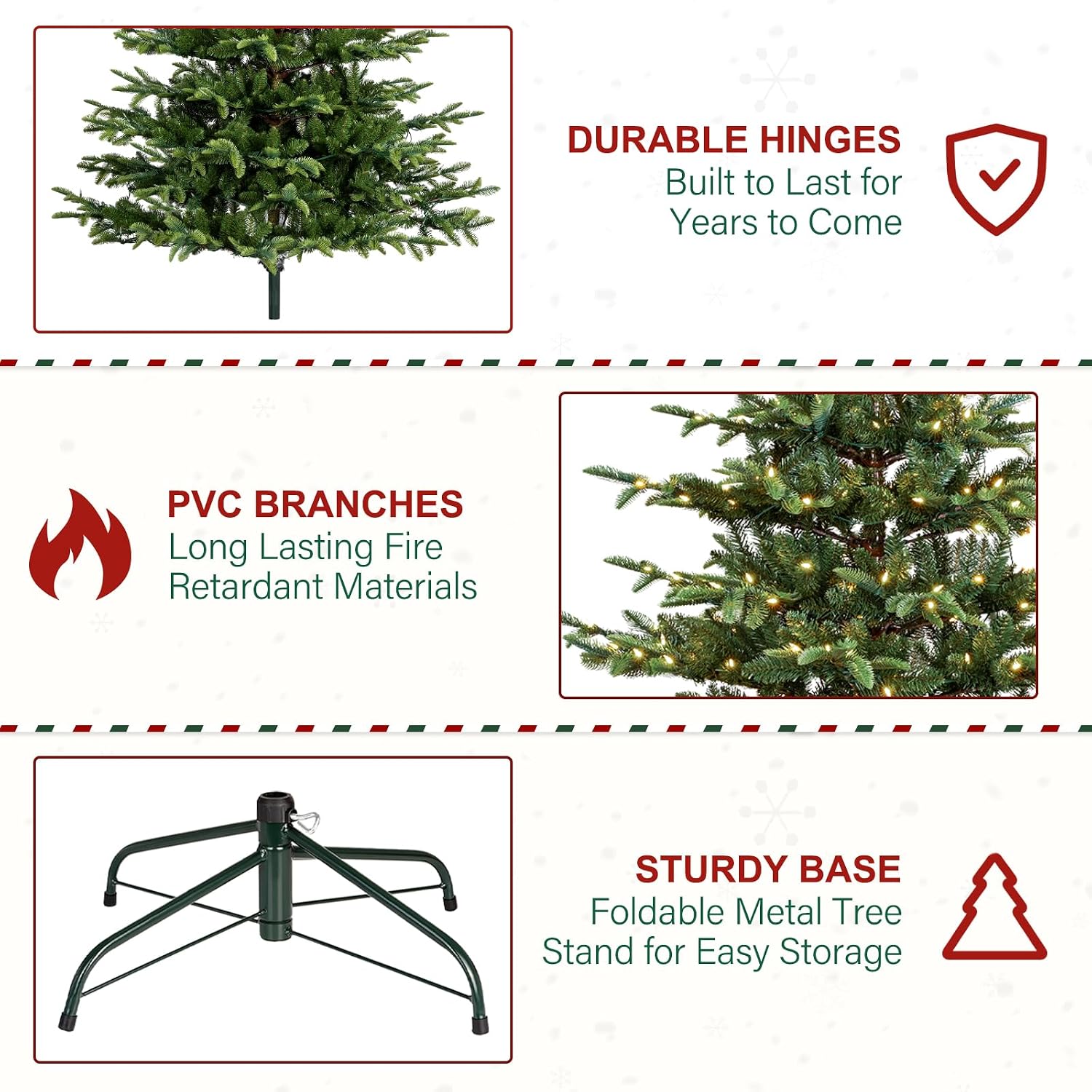 7.5 ft Lighted Artificial Christmas Tree, 450 Warm White LED Lights, 1173 PE&PVC Branch Tips, Premium Stand, Easy Assembly for Indoor Holiday Decorating