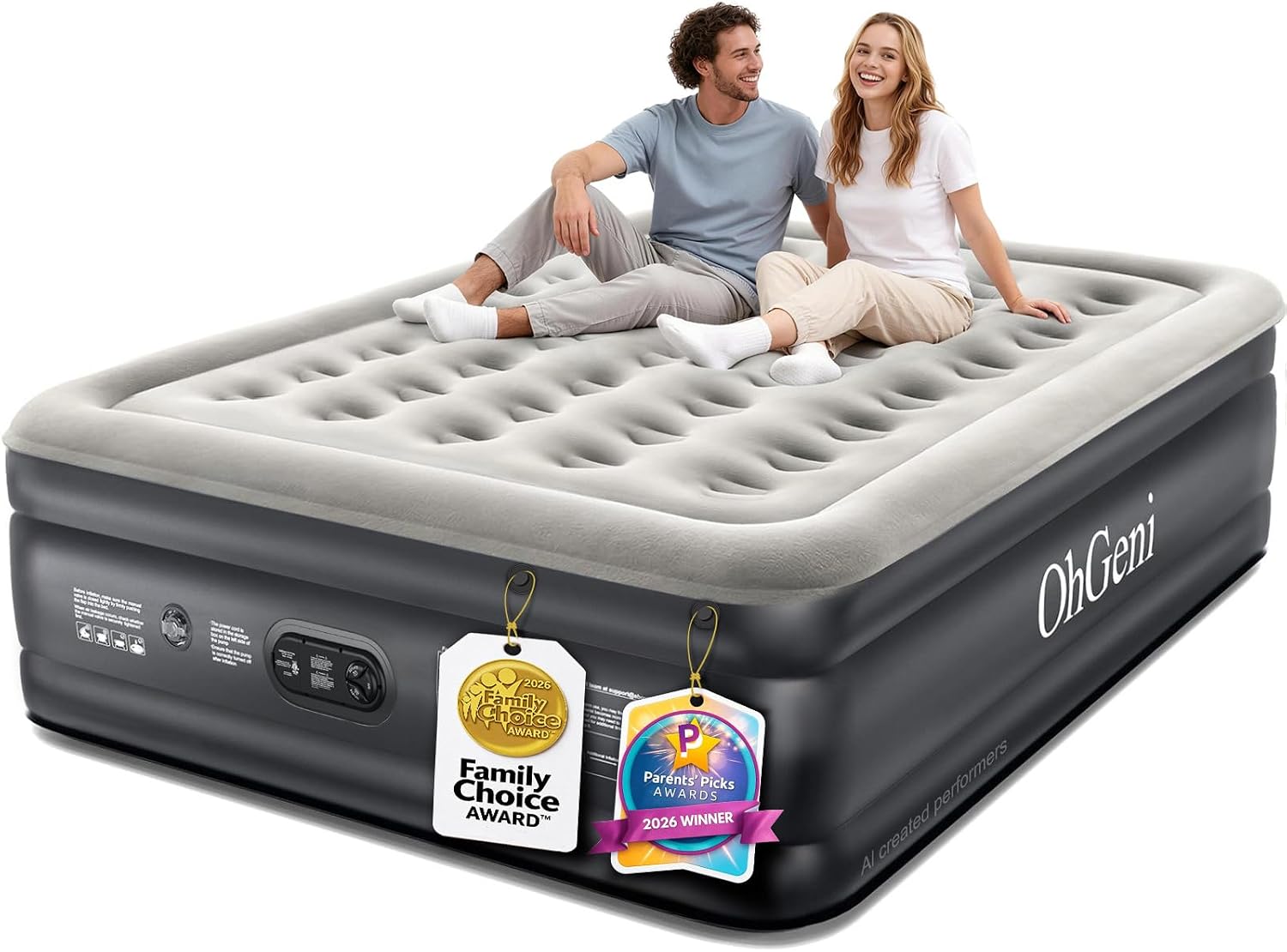 OhGeni Air Mattress Queen with Built in Pump, 18" Raised Inflatable Blow Up Mattress, Upgraded Surface Portable Bed for Home, Camping, Colchone Inflable, Ideal Sleep Solution for Guests