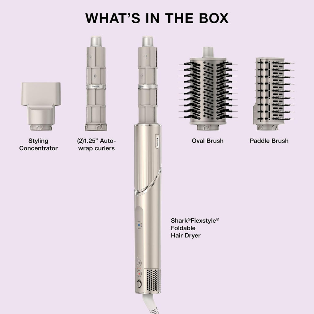 Shark FlexStyle | Air Multi-Styler & Drying System | Hair Dryer Brush for Blowouts with Coanda Auto- Wrap Curlers, Oval & Paddle Brush & Concentrator Attachment | Stone | HD430