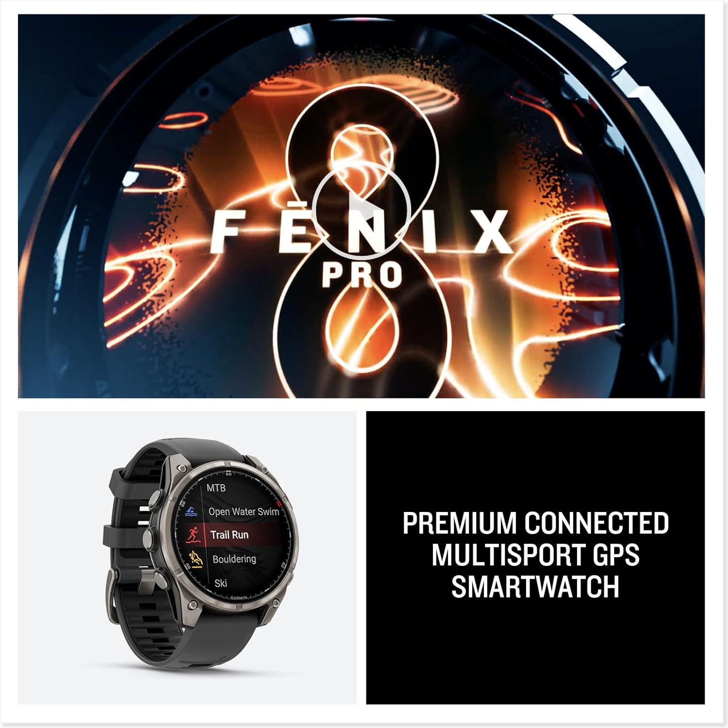 Garmin fēnix® 8 Pro, 47mm, AMOLED Display, Premium Connected Multisport GPS Smartwatch, inReach® Technology, Sapphire, Titanium with Graphite/Black Silicone Band