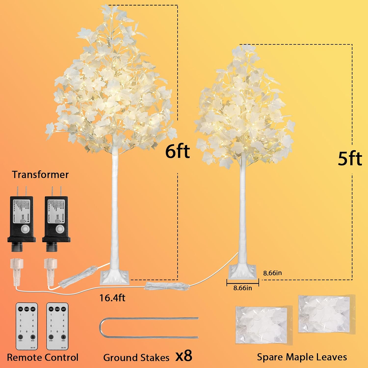 VIVATREES 5FT & 6FT Artificial Lighted White Maple Tree Set with 216 Warm White LEDs, Artificial Tree for Home, Festival, Party Indoor and Outdoor