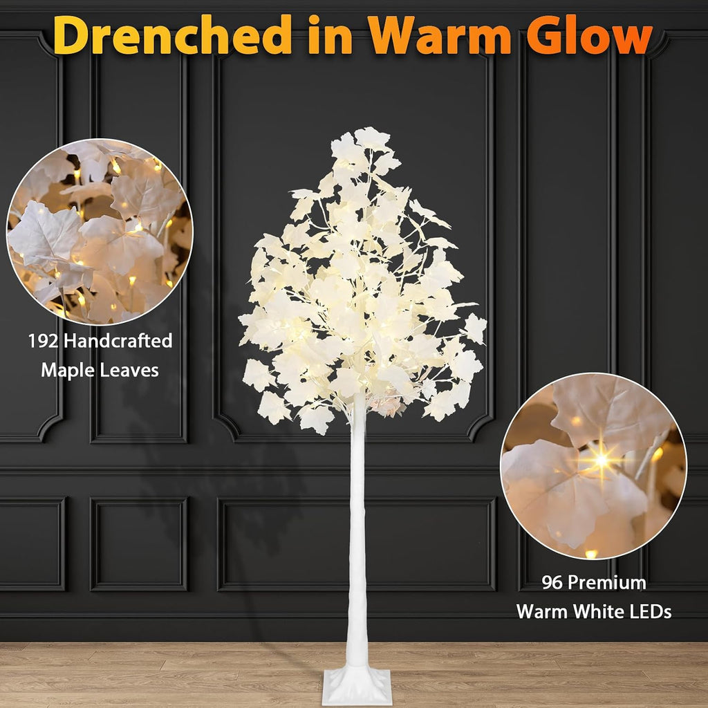 VIVATREES 2 Pack 5FT Artificial Lighted Maple Tree, Light Up Fall Tree with 192 LED Lights for Indoor Outdoor Decor (Warm White & Cold White)