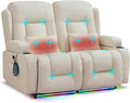 URRED Power Loveseat Recliner Sofa with Massage and Heat, Wall Hugger Reclining Loveseat, RV Couch Home Theater Seating with LED Lights for Living Room (Irovy, 54" - 2 Seats)