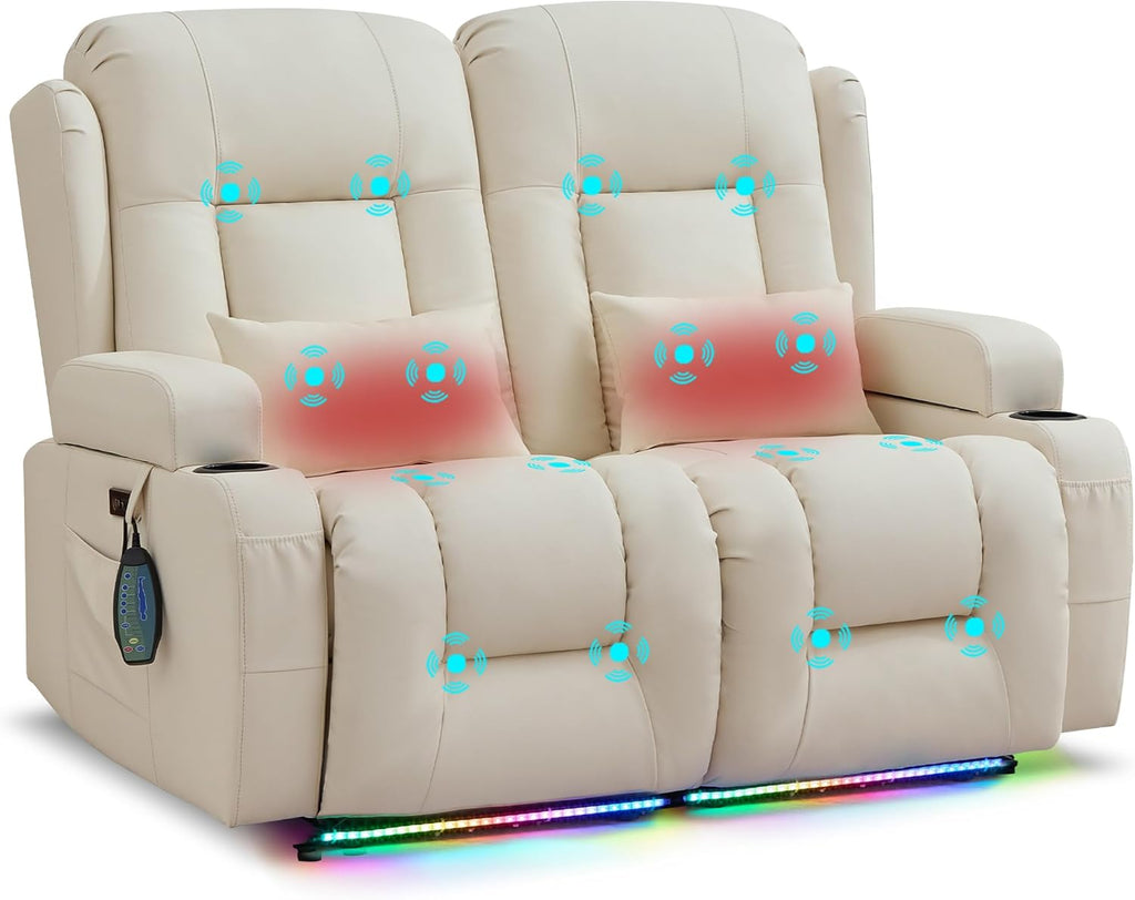 URRED Power Loveseat Recliner Sofa with Massage and Heat, Wall Hugger Reclining Loveseat, RV Couch Home Theater Seating with LED Lights for Living Room (Irovy, 54" - 2 Seats)