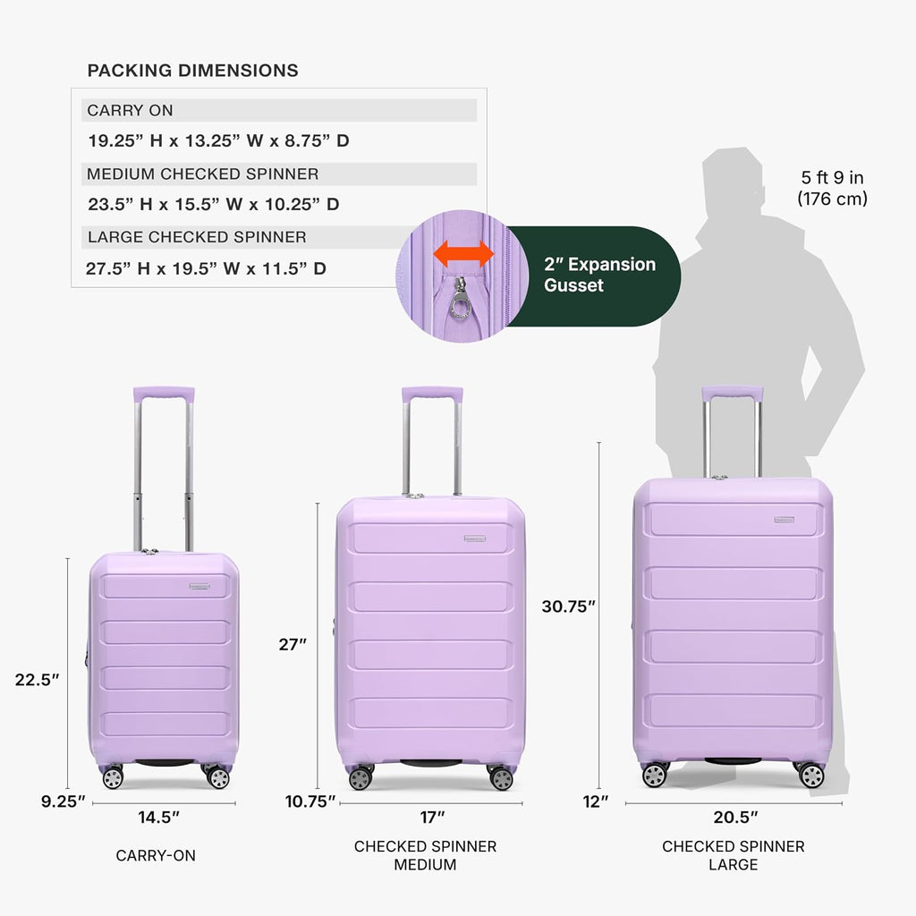 Traveler's Choice Pagosa Hardshell Expandable Luggage with Spinner Wheels, Lavender, 2-Piece Set (22/27)