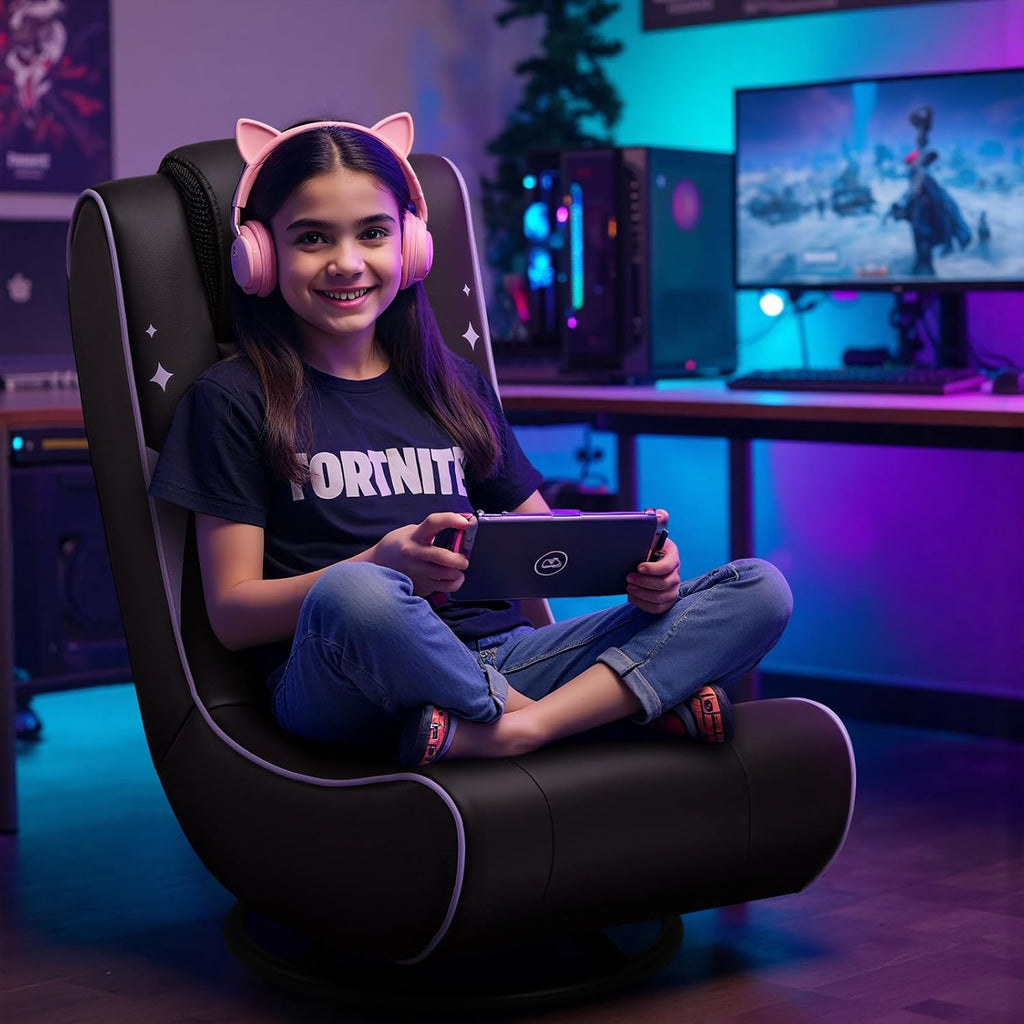 GTPLAYER Floor Gaming Chair Foldable Swivel Floor Chairs for Kids Boys Comfy Video Game Seat with 360° Multipurpose for Gamers, Bedroom or Game Room (Purple)