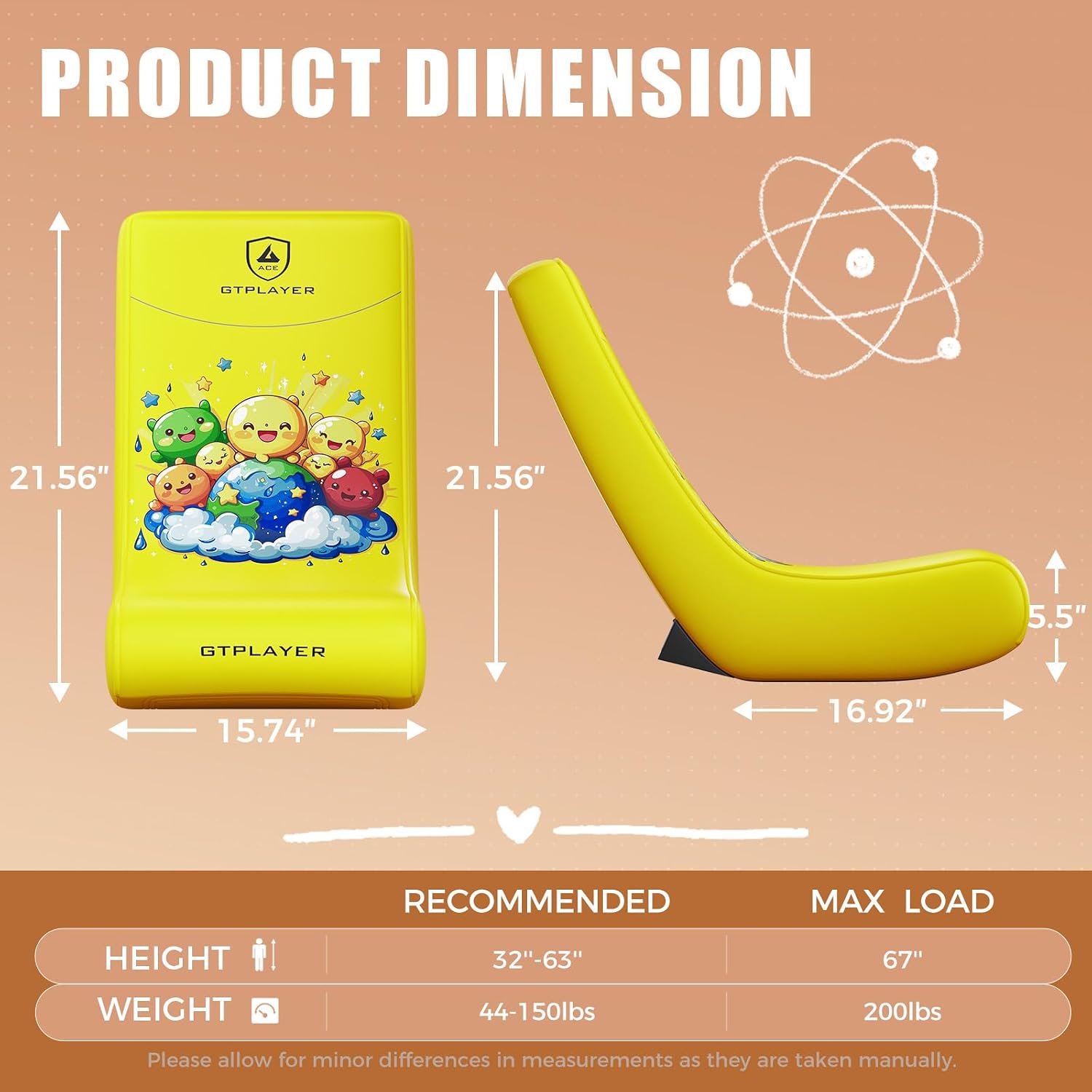 GTPLAYER Gaming Floor Rocking Chair – Rocker Floor Game Chair with Angle Limiter, Stylish Patterned Design, Comfortable Video Game Seat, Yellow Earth Pattern
