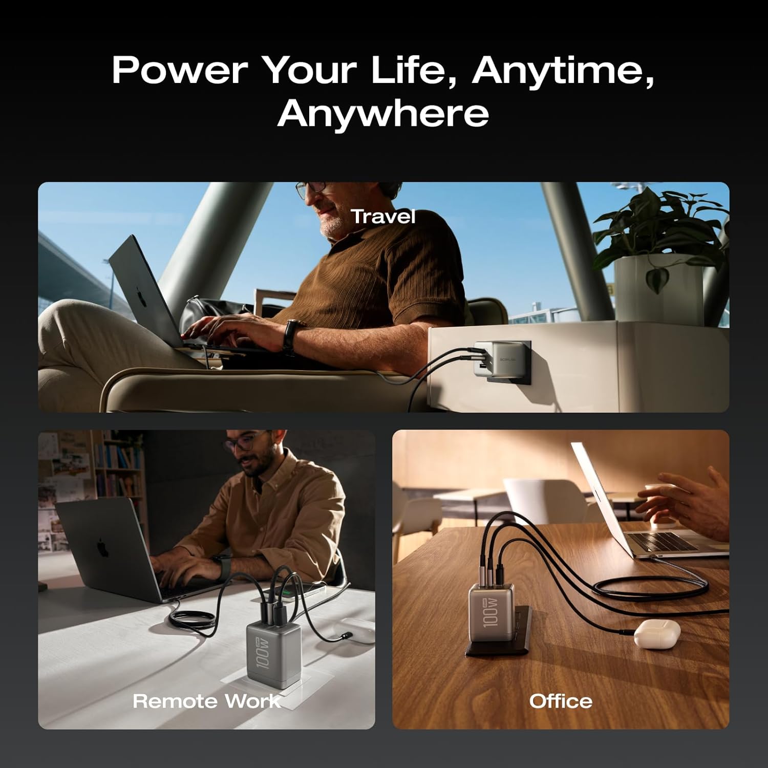 EF EcoFlow Rapid Pro Charger (100W, 3 Ports), 100W (Max) USB-C, 3 in 1 Multi-Device Charger