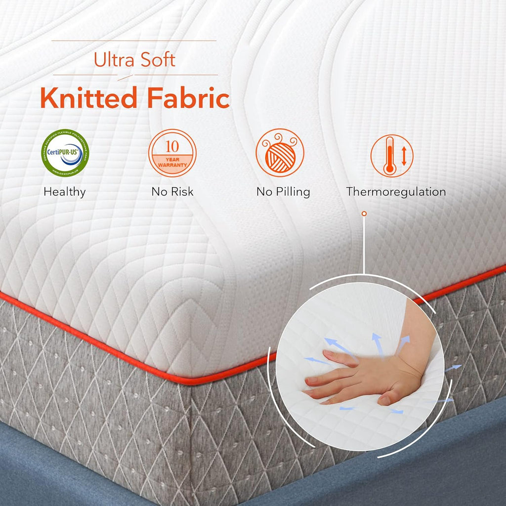 Sweetnight Queen Size Mattress, 10 Inch Memory Foam Mattress, Double Sided Flippable Bed Mattress in a Box, Gel Infused and Perforated Foam for Comfort Sleep and Pressure Relief