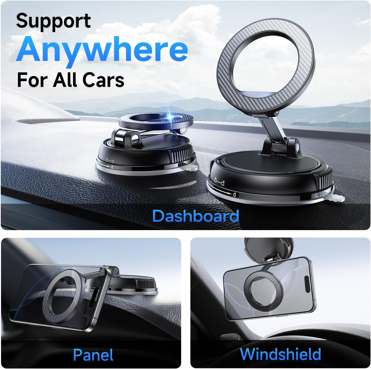 ANDERY Car Phone Holder for Magsafe [78+LBS Strongest Suction & 2400gf Strongest Magnetic] 360° Adjustable Car Phone Mount, Phone Holders for Your Car for iPhone 17-12 & All Phones, Father Gifts