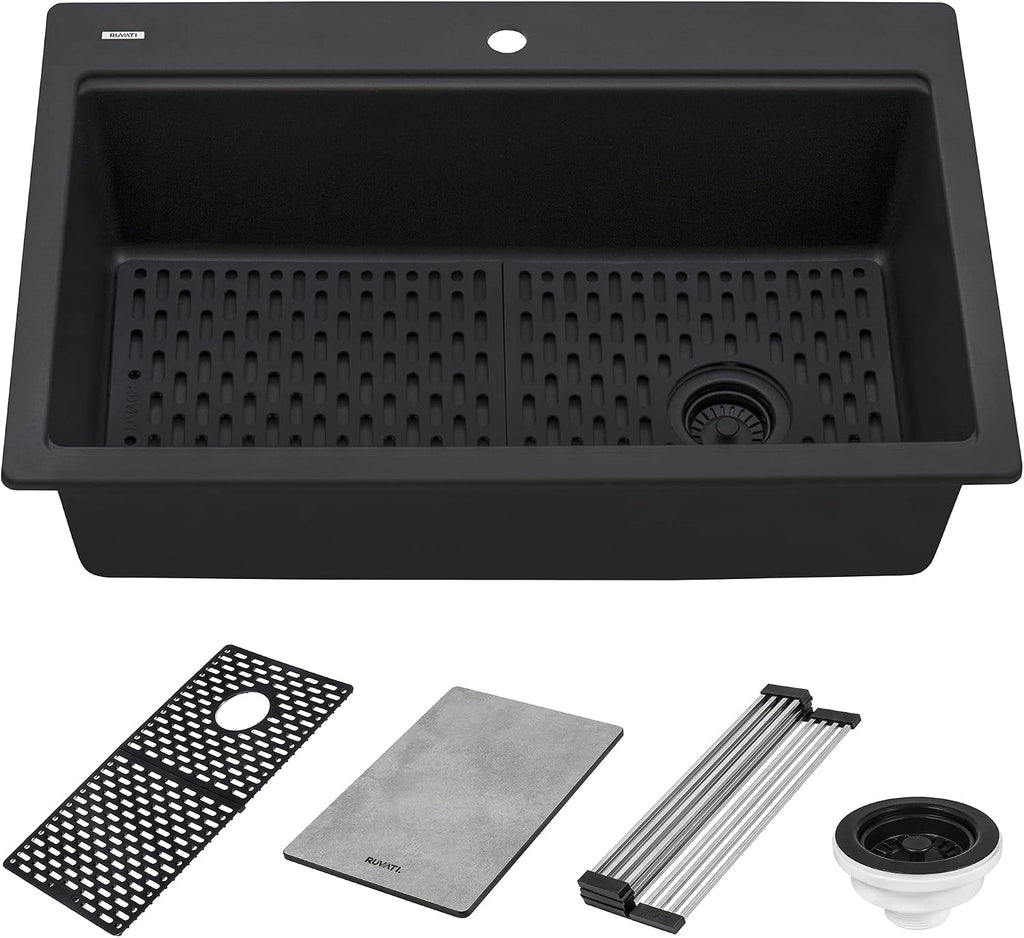 Ruvati 33-inch Granite Composite Quartz Workstation Matte Black Drop-in Topmount Kitchen Sink - RVG1302BK