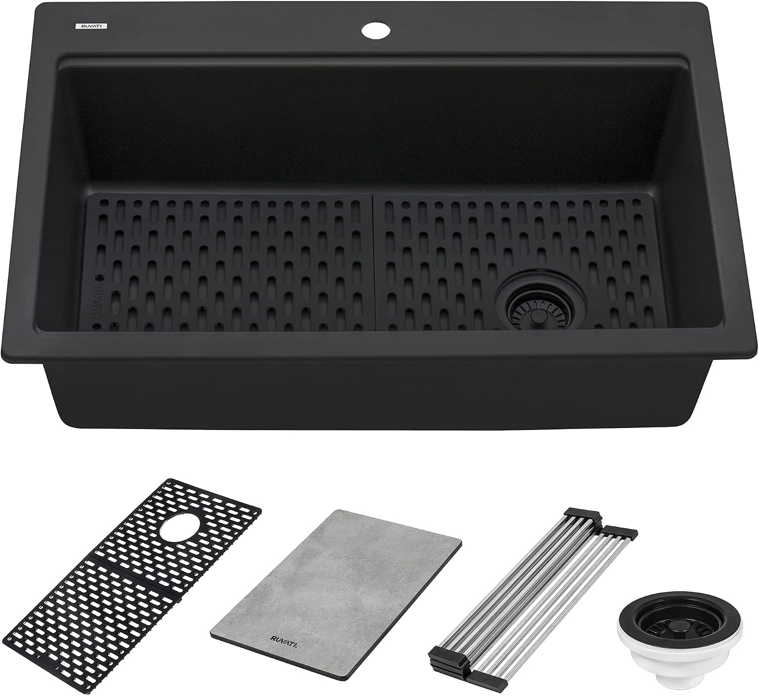 Ruvati 33-inch Granite Composite Quartz Workstation Matte Black Drop-in Topmount Kitchen Sink - RVG1302BK